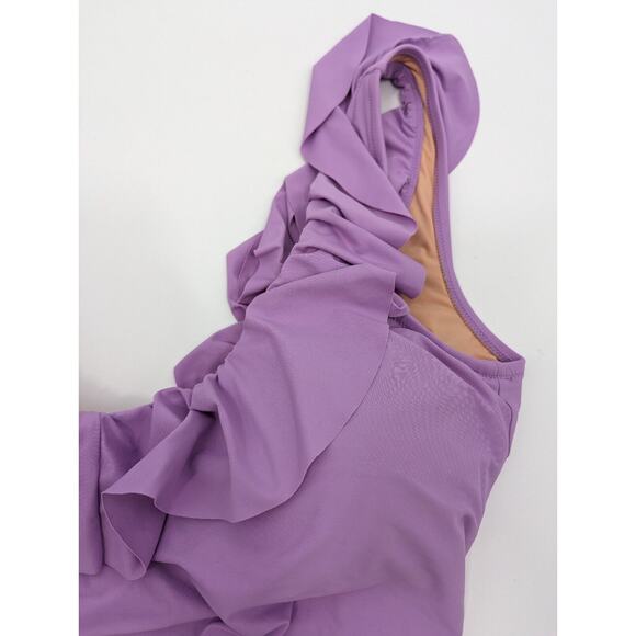 NEW J Crew women SZ 20 Lavender Purple Ruffle Scoop High French Cut Swimsuit - Picture 2 of 7